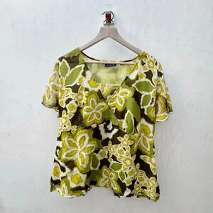 Avenue || Y2K Women's Blouse Avocado Green Hibiscus Floral Size 14 / 16